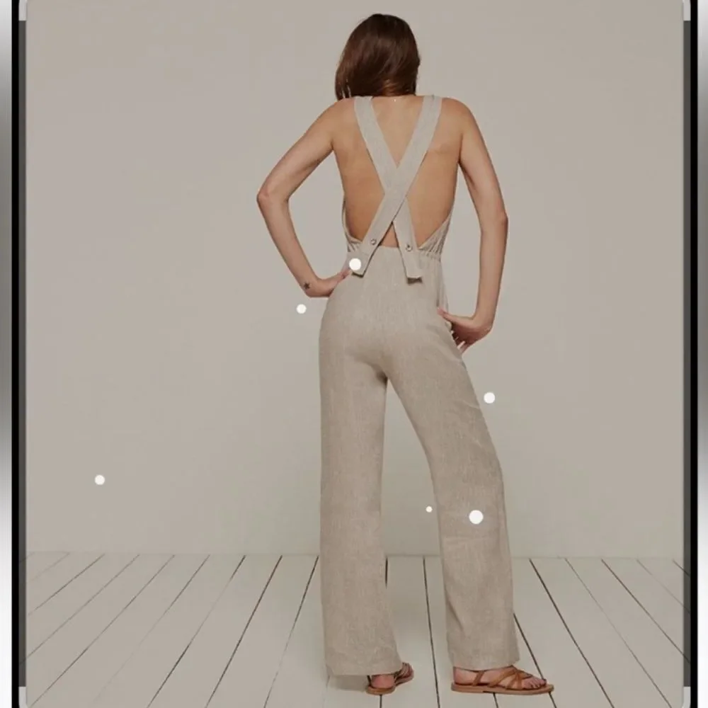 Reformation Trace Oatmeal Linen Cream Tan Jumpsuit Size 0